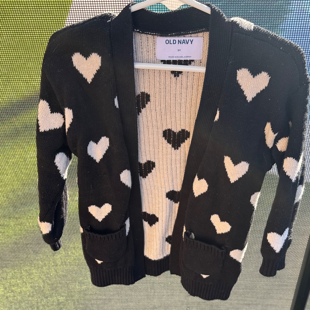 Old Navy Black and White Heart Cardigan